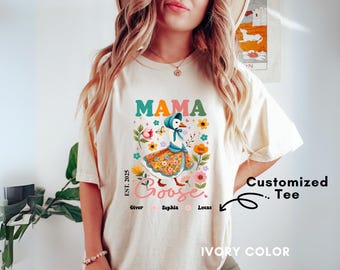 Custom Comfort Colors Mama Goose Kids Names Shirt, Personalized Silly Goose Mom Tee,Motherhood is the Realest Hood Top,Pregnancy Reveal Gift