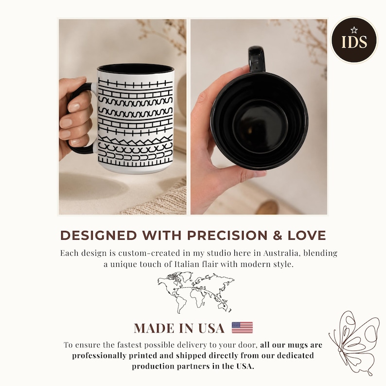 White ceramic hidden message mug with minimalist black pattern design that reveals a funny sarcastic phrase inside, perfect as an office humor gift for coworkers, bosses, friends, or Secret Santa exchanges.