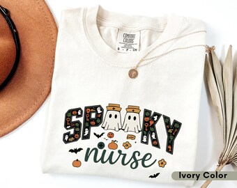 Summerween Spooky Season RN Nurse Shirt: Comfort Colors Retro Halloween Haunted House Tee