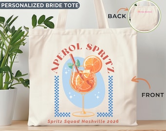 Personalized Spritz Cocktail Canvas Tote Bag, Coastal Bachelorette Party Favor, Bride And Bridesmaids