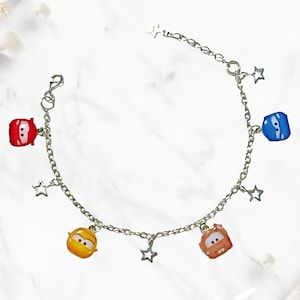 Disney Cars Charm Bracelet – Fabulous Lightning McQueen, Mater, Cruz Ramirez – Pixar Movie Jewelry Gift for Kids – Racing Car Themed