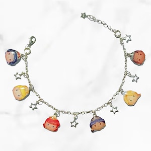 Disney Princess Tsum Tsum Charm Bracelet – Snow White, Cinderella, Ariel, Jasmine, Rapunzel, Tiana– Cute Handmade Jewelry, Princess Fan