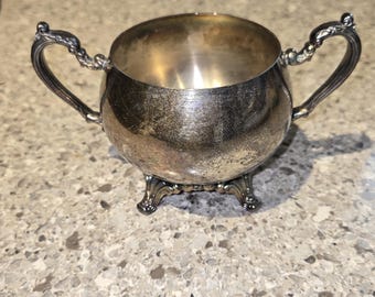 Oneida Vintage Silverplate/Copper Sugar Bowl Ornate Feet & Elaborate Handle VN