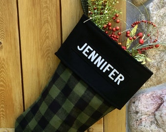 On SALE: BLANK Green Buffalo Plaid Flannel Stocking Ready for Personalizing Yourself FREE Shipping