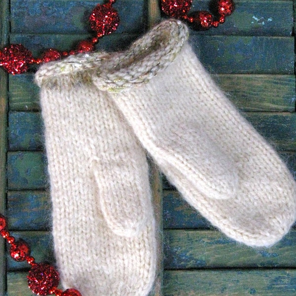 Handmade Hand Knit Wool Mohair Mittens CREAM