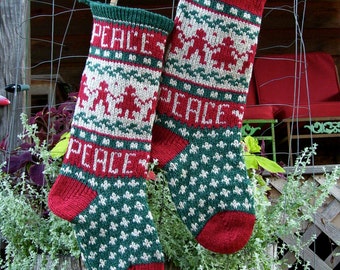 PEACE on Earth Christmas Stocking Knitting Pattern Digital Download File