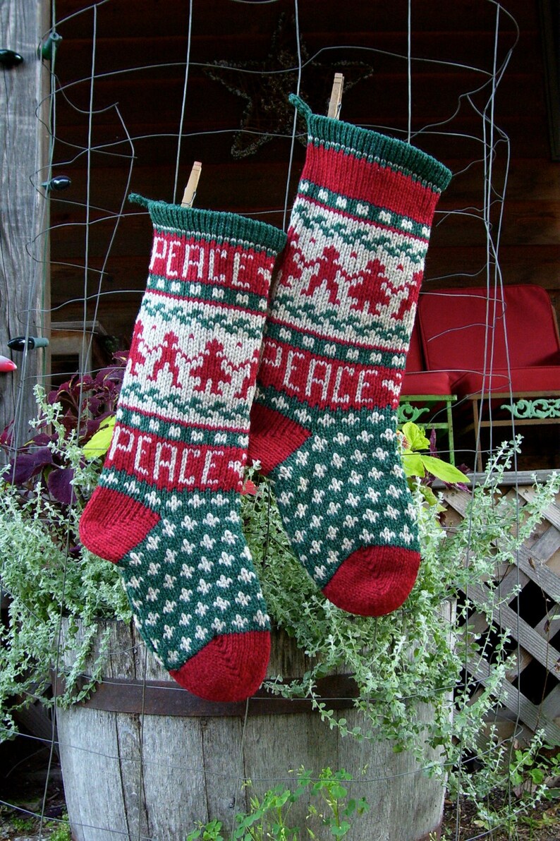PEACE on Earth Christmas Stocking Knitting Pattern Digital Download File