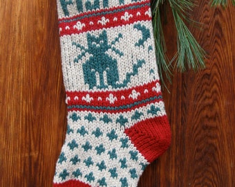 CAT Christmas Stocking Instant Download Knitting Pattern Digital File