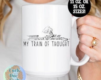 Trem de pensamento descarrilado engraçado TDAH caneca de cerâmica humorístico presente TDAH facilmente distraído caneca vintage vibes engraçado TDAH caneca grande xícara de café
