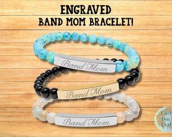 Gravierte Band Mom Armband, Naturstein Bead, Edelstahl