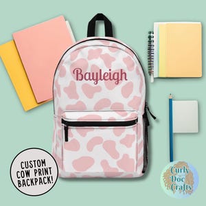 Personalized Cow Print Backpack: Custom Name School Bag