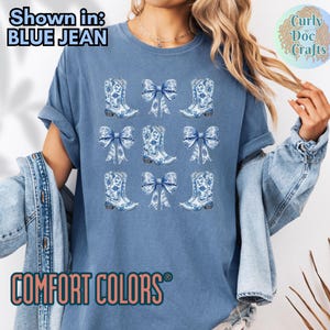 Chemise Coquette Cowgirl Chemise Couleurs Confort Nœud Toile de Jouy Tendance T-shirt Coquette Esthétique Jolie Fille Cadeau Nœud Bleu