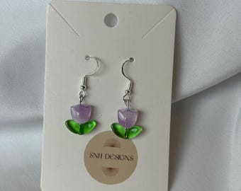 Handmade Tulip Flower Glass Earrings – Colorful Dainty Drop Earrings