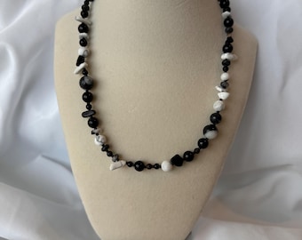Black & White Gemstone Beaded Necklace or Bracelet: Handmade Boho Jewelry