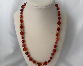 Red and Gold Gemstone Beaded Necklace or Bracelet - Quartz, Agate & Quartzite Boho Jewelry - Holiday Jewelry Set