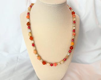 Handmade Opal, Quartz & Agate Beaded Necklace | Earthy Gemstone Jewelry | Boho Statement Necklace