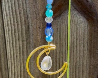 Moon Beaded Suncatcher – Handmade Crystal Window Hanging with Crescent Moon Charm