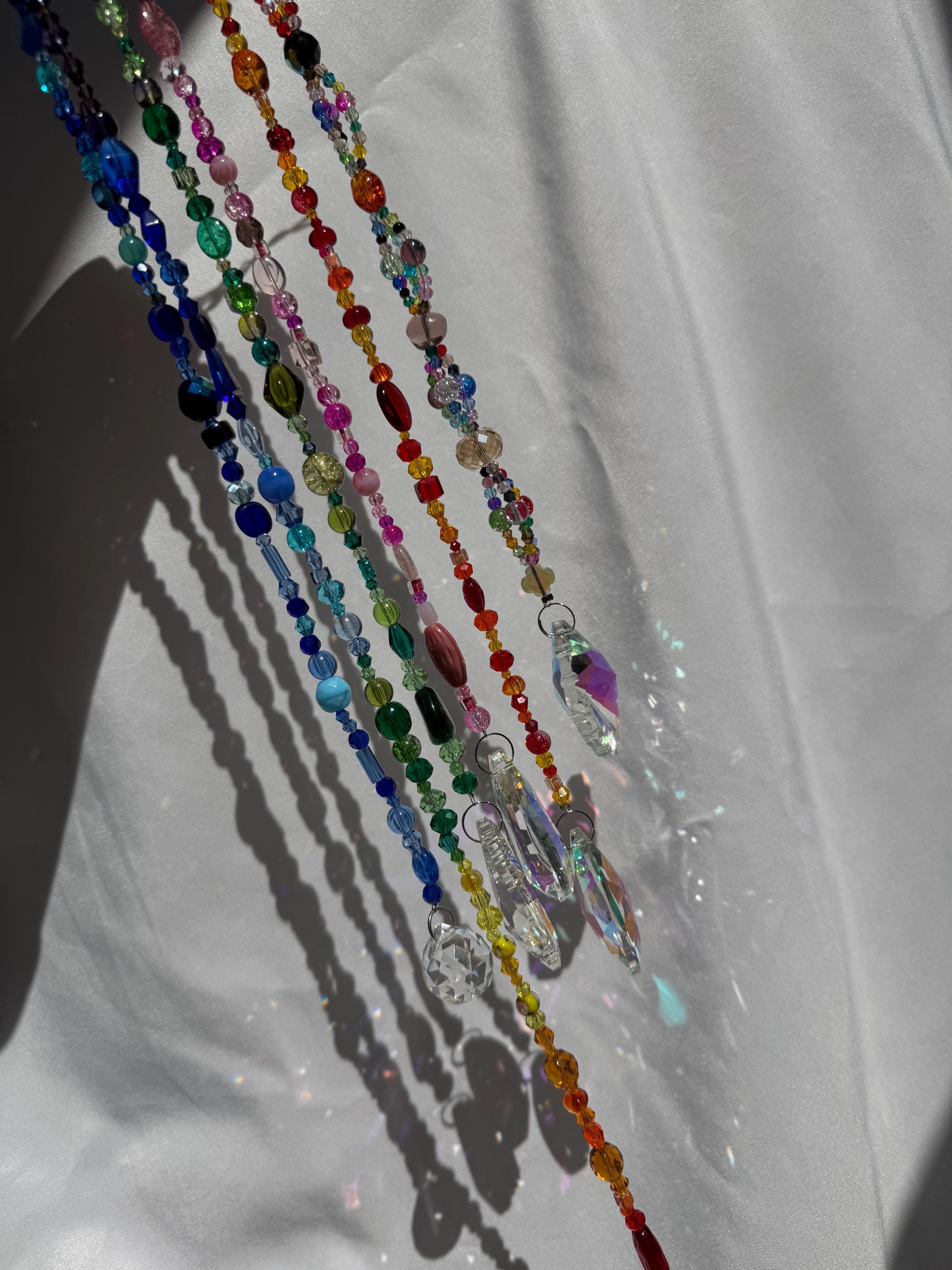 Rainbow Beaded Suncatcher: Handmade Boho Window Crystal Light Catcher