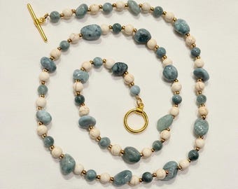 Semi-Precious Gemstone Beaded Necklace - Blue Dyed Quartz, Jasper, Labradorite or Amethyst