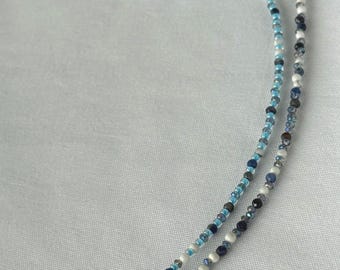 Lapis, Sapphire & Howlite Beaded Necklace: Dainty Layering Choker