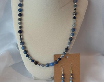 Gemstone Beaded Jewelry Set | Blue and Silver Natural Stone Accessories | Metal, Sodalite, Lapis, Aventurine and Agate Gemstones