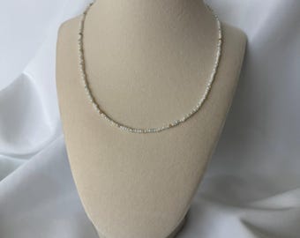 Delicate Amazonite Moonstone Necklace: Beaded Gemstone Choker, Healing Crystal