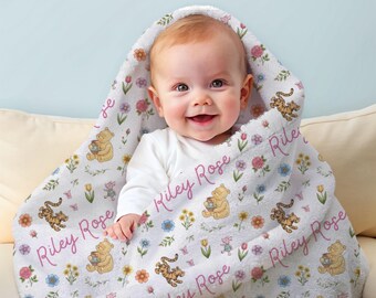Personalized Winnie the Pooh Baby Blanket: Custom Name, Soft Plush Fabric