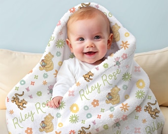Personalized Winnie the Pooh Baby Blanket: Custom Name Blanket