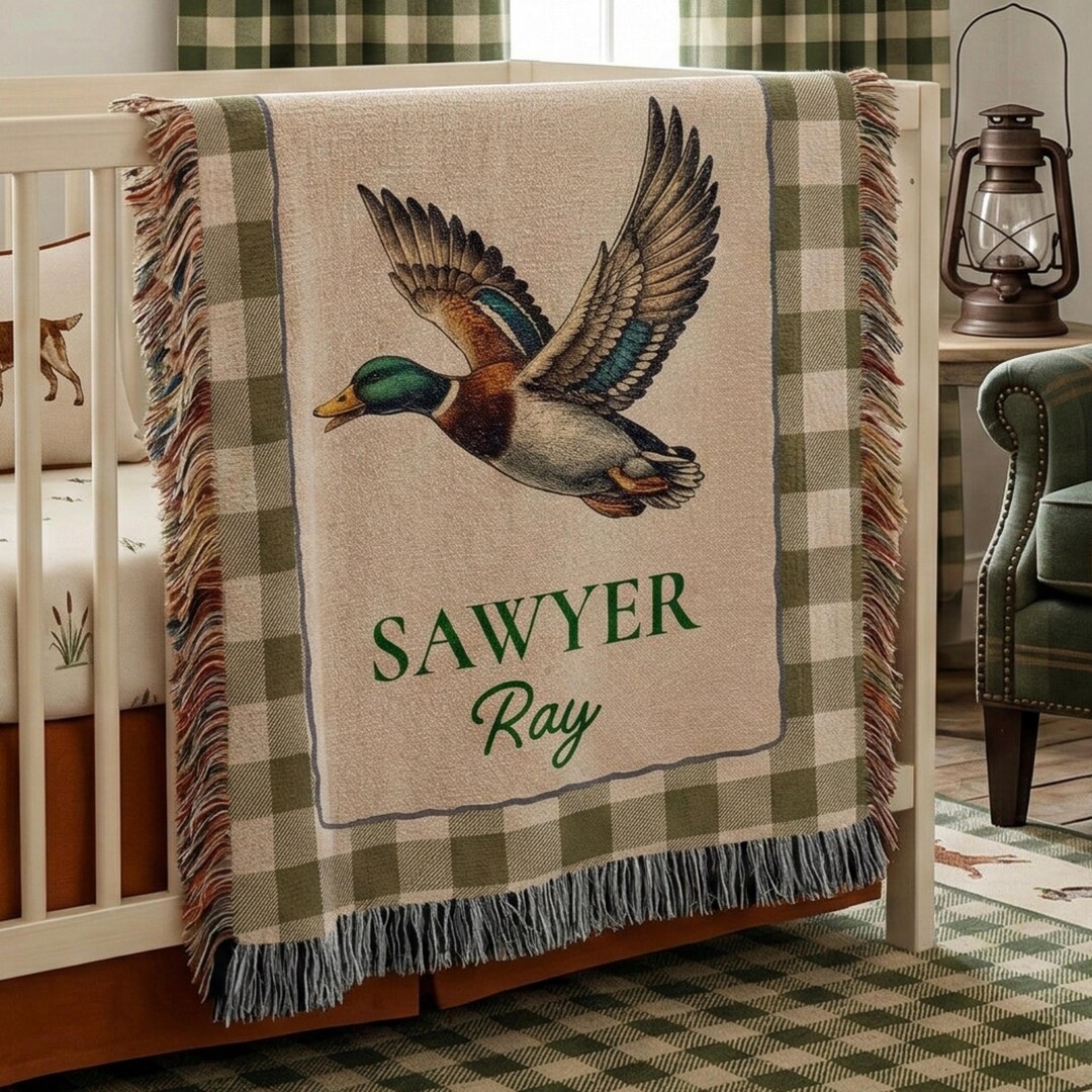 Personalized Mallard Duck Baby Blanket, Woven Duck Nursery Blanket ...