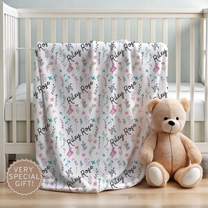 Personalized Wildflower Baby Blanket, Custom Baby Name Blanket, Newborn Girl Nursery Decor, Newborn Swaddle, Hospital Blanket, Gift for Baby