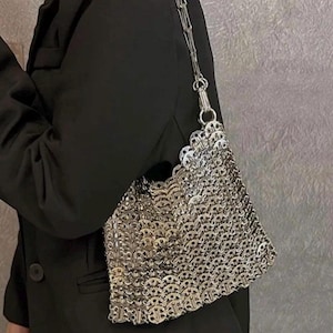 Metallic Chainmail Bag – Silver Shoulder Purse in Large & Medium and Small Sizes – Festival, Party, Statement Accessory for Women