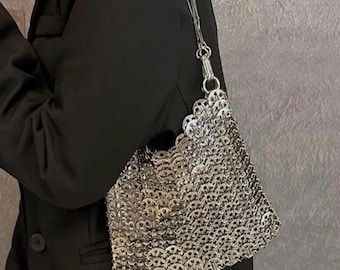Silver Chainmail Shoulder Bag – Metal Link Party Purse