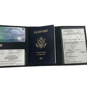Funda para pasaporte de piloto de cuero genuino de alta calidad – Cartera de viaje para piloto para hombre y mujer – Funda para pasaporte con bloqueo RFID – Opción personalizada