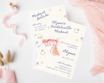 Bearbeitbare Junggesellinnenabschiedseinladung, Bachelorette einladen Vorlage, Hamptons Party, sofortiger digitaler Download, benutzerdefiniertes Aquarell,