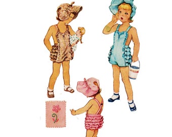 1940s Sunsuit & Bonnet Sewing Pattern, McCall 1466, Embroidery Transfer (Size 2) VFG