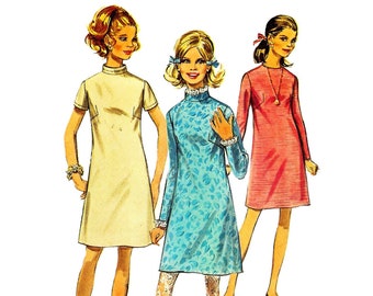 1960s A-Line Mini Dress Sewing Pattern Simplicity 7853 Sz8 B31.5