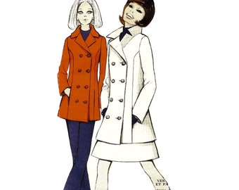 1960s Double-Breasted Coat, Mini Skirt and Pants Sewing Pattern Herbillon 4046 B35.5 VFG