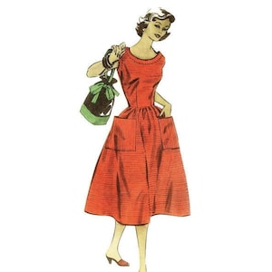 1950s Full Skirted Summer Dress with Large Pockets Pattern Ringier g10091 B36 VFG