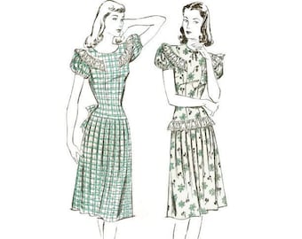 1940s Dress with Puff Sleeves and Ruffles Advance Pattern 4507 B30 Sz 12 VFG