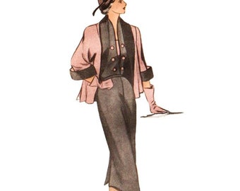 1950s Sheath Dress and Reversible Swing Jacket Sewing Pattern Ringier g18922 B36  VFG