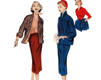 1950s Matchstick Suit and Blouse Sewing Pattern Butterick 6647 Sz 14 B32 VFG