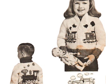1950s Mary Maxim Childrens Cardigan Knitting Pattern Choo Choo Train Locomotive No. 483 VFG