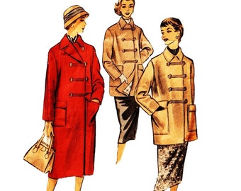 1950s Double-Breasted Coat Sewing Pattern, Advance 8096 Size 16 (As Is) VFG