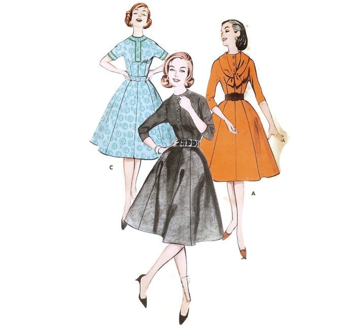 1950s Full Skirted Party Dress Cocktail Dress Pattern Simplicity 1153 B29 Sz 11 Junior Size Sewing Fiber Sewing Keyforrest Lt