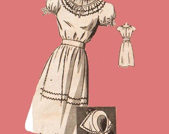 1940s Peasant-Style Dress and Sun Hat Sewing Pattern Marian Martin 9336 B29 Sz 11 Junior Size  VFG