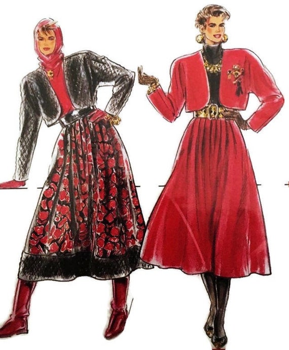 1980s Bolero Jacket and Skirt Pattern Burda Couture 5844 Multiple Sizes XS  S M VFG