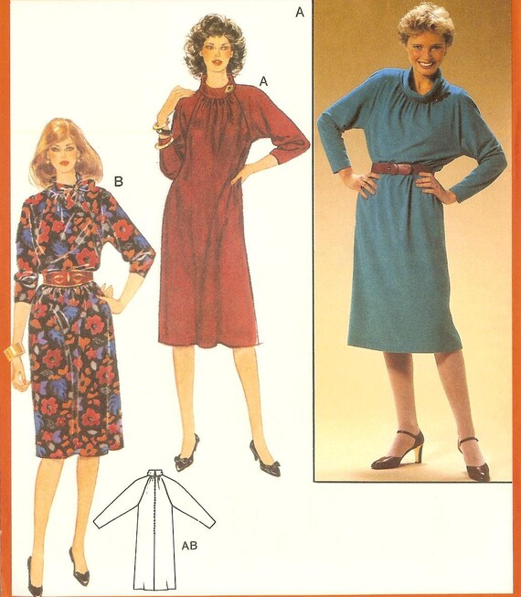1980s Raglan Sleeve Dress Pattern Burda 7244 Multiple Sizes XS