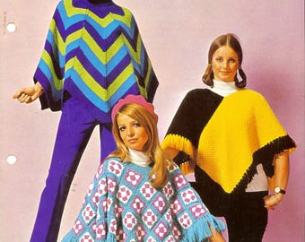 1960s Colorful Ponchos Knitting & Crochet Patterns Patons 6285 VFG