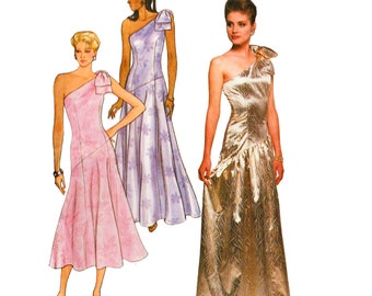 1980s One Shoulder Evening Gown Sewing Pattern, Butterick 4383, Size 12-16, B34-38, VFG