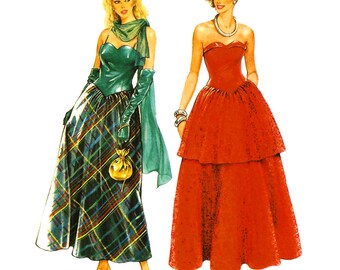 1980s Evening Gown Sewing Pattern with Full Skirt Burda 7650 B31.5 - B38 FF